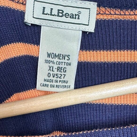 L.L Bean Women Top XL navy Blue Orange Stripe Preppy Nautical Ribbed Cotton Shir - Picture 4 of 6
